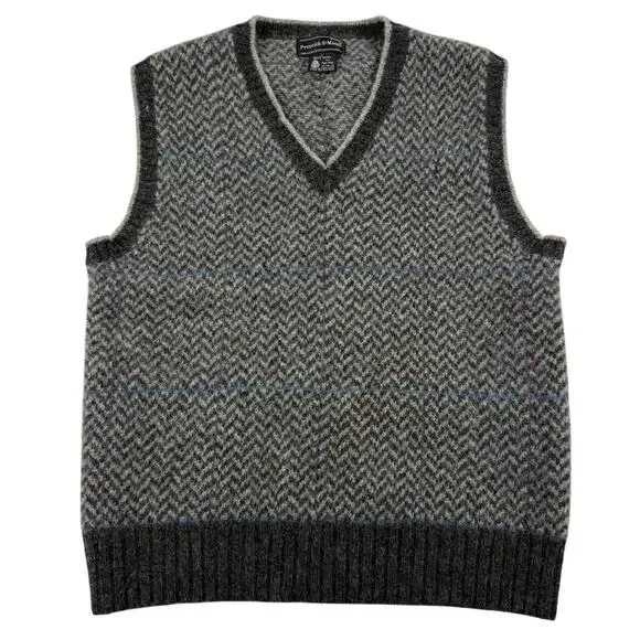 Vintage Gray Wool Stripped Blue Pink Grandpa Sweater Vest Fits like Medium - Picture 1 of 5